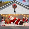 Christmas garage door decoration with sleeping Santa Claus, snowmen and flashing lights - winter Christmas background cloth