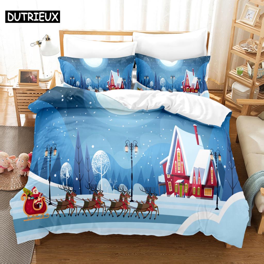 Blue Christmas Quilt Cover Kit Queen Size Size Luxury King Size Full Single Size Size Double Size Bed 3D Pattern Quilt Case Linen Pillowcase Single