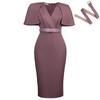 Damen Übergröße V-Ausschnitt Kurzarm Figurbetontes Midi-Kleid für den Arbeitsweg