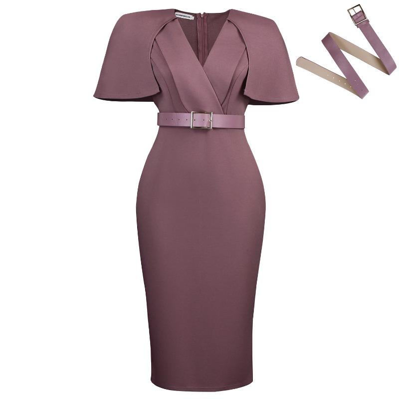 Damen Übergröße V-Ausschnitt Kurzarm Figurbetontes Midi-Kleid für den Arbeitsweg