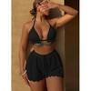 European and American Trendy Solid Color Halter Bikini Set (Three-Piece) - Sexy and Fashionable 2025