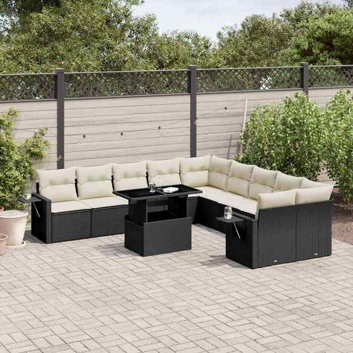 VidaXL Salon de jardin 11 pcs avec coussins noir résine tressée 3268166
