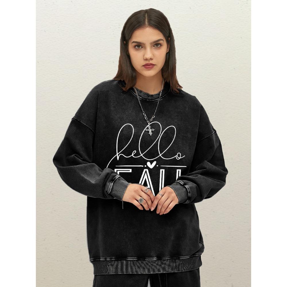 

Осенняя Любовь Искусство Дизайн Слов Принт Женский Выстиранный Свитшот Хлопок Свободная Одежда Осенний Пуловер Удобная Спортивная Одежда 3XL