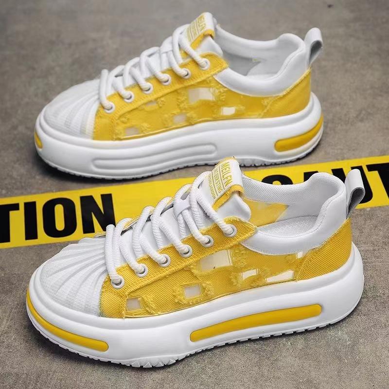 Fashion Chunky Sneaker Men Ripped Design Hollow Out Summer Breathable Board Shoes Fashion Casual Increased Internal Platform Shoes
