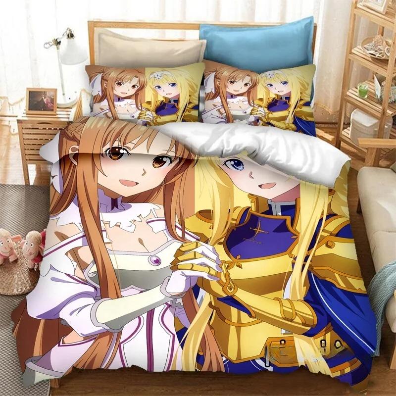 Anime SAO Yuuki Asuna Bettwäsche-Set, Bettbezug, Bettbezug, Bettbezug, Kissenbezug, King-Size-Bett, Queen-Size-Bett, Twin-Size-Bett, Jungen, Mädchen, Erwachsene