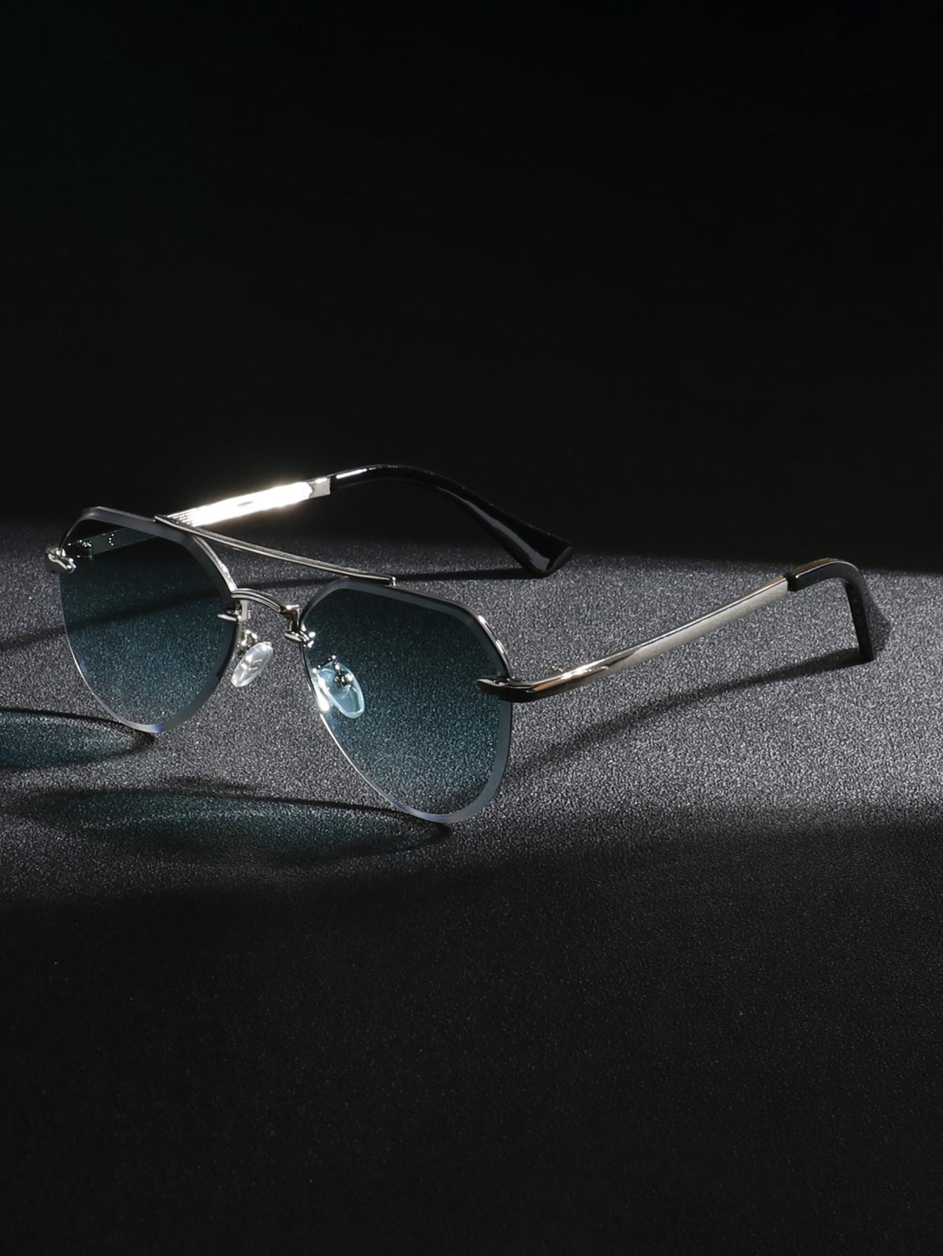

1 pair of men s pilot rimless cut-edge metal double-beam casual sunglasses