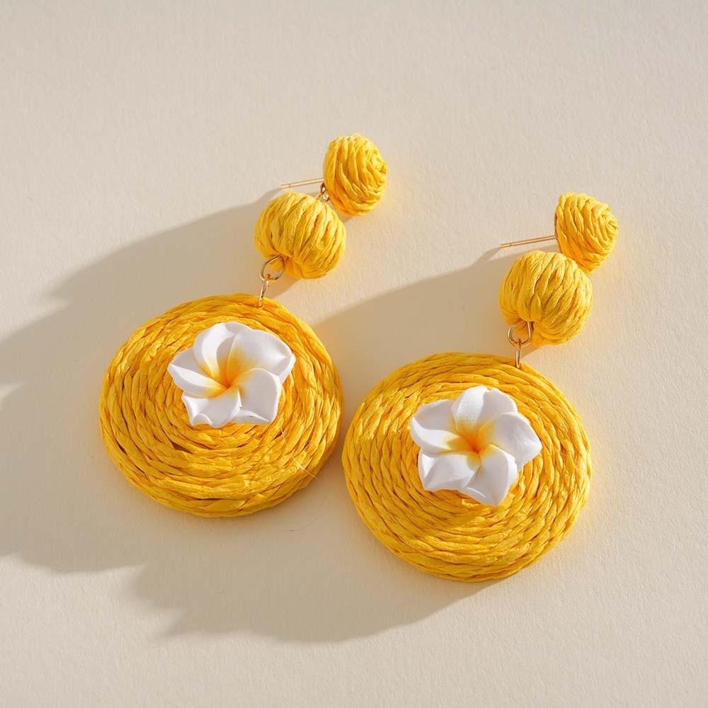 1 pair Ethnic Style Thai Seaside Eardrops Bohemian Style Raffia Grass Earrings  Girls