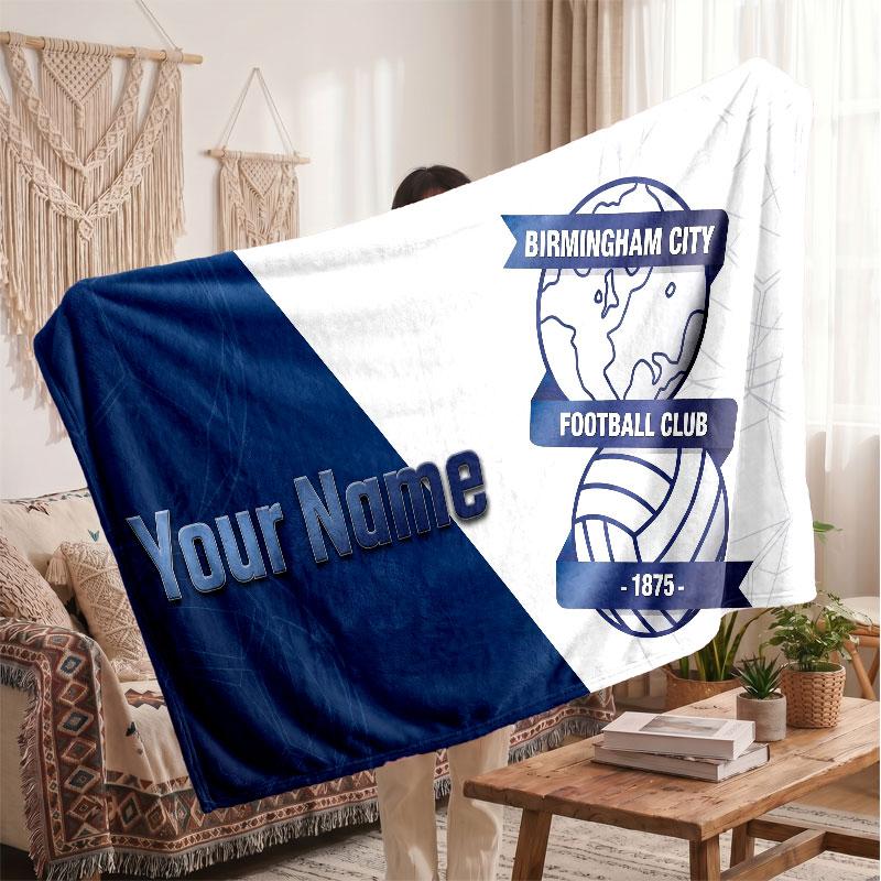 BIRMINGHAM CITY Gepersonaliseerd Fleece Dekentje Met Voetbal Logo, Aangepaste Naam Tekst Zacht Warm Huis Plaid