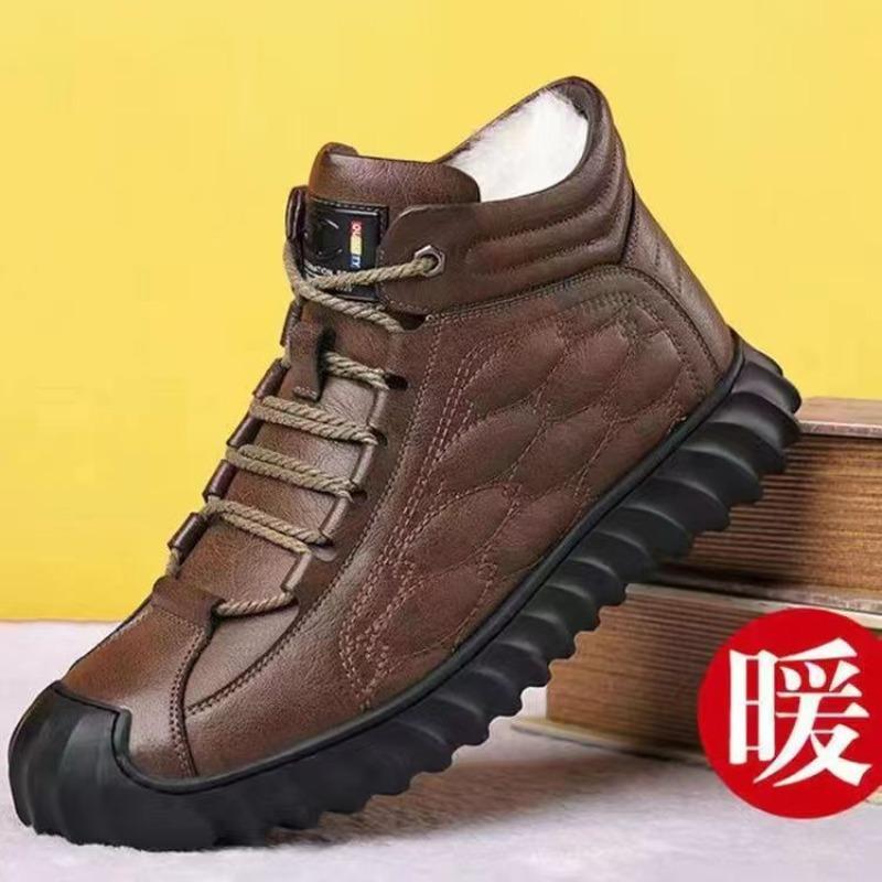 

Winter cotton shoes men s velvet warm high-top casual leather shoes soft-soled non-slip sports casual shoes thickened snow men s boots 44 коричневый