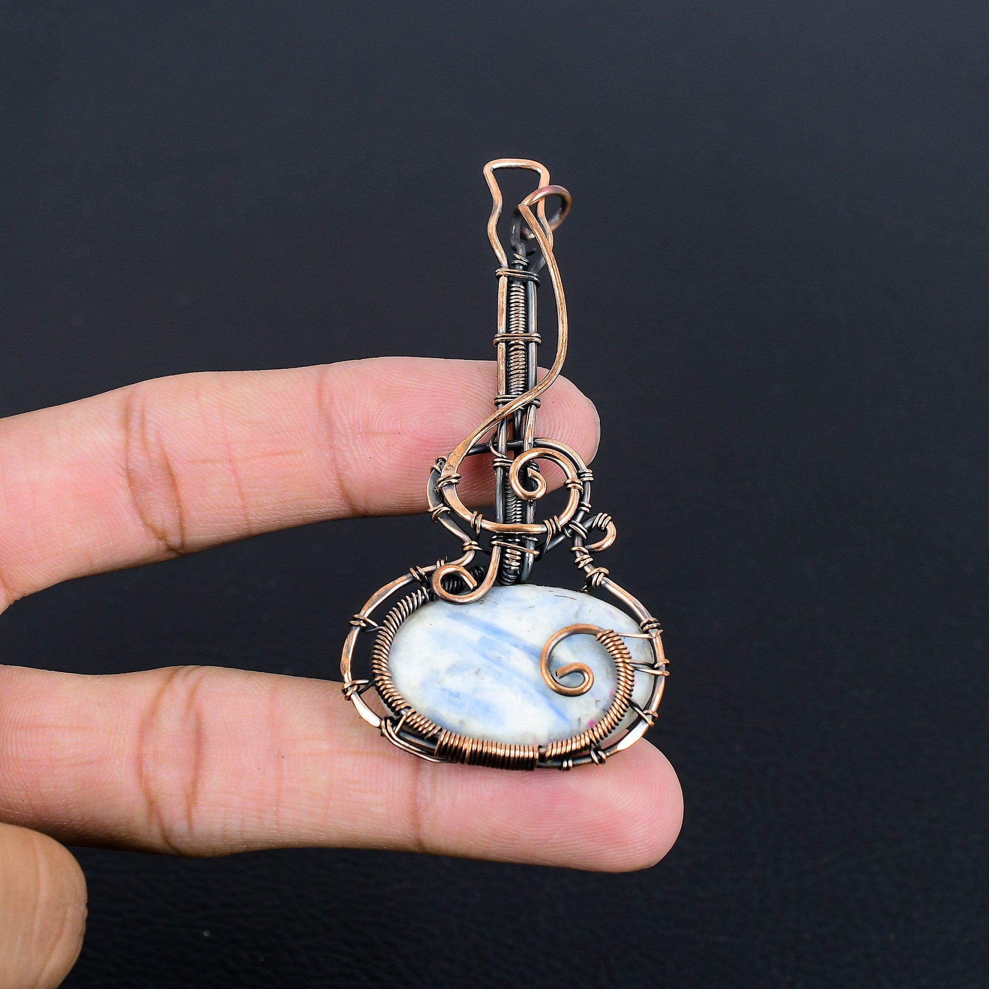 

Blue Scheelite 999 Copper Wire Wrapped Pendant, Handmade Gemstone Pendant Jewelry, Gifts For Wife Brand New Pendant 2.28 Inches