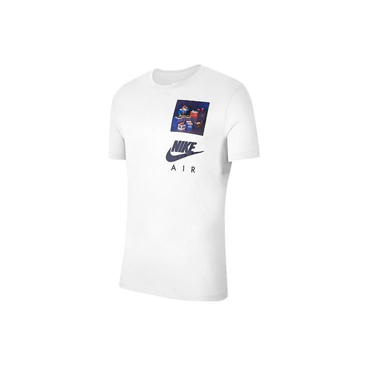 Nike Odzież sportowa Nadruk z logo Casualowy T-shirt z krótkim rękawem Męskie topy Biały CW0414-100