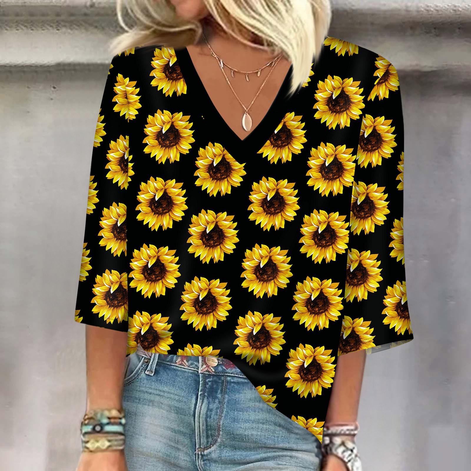 

Женский модный свободный топ с квадратным вырезом, короткими рукавами и топом с цветочным принтом XL жёлтый