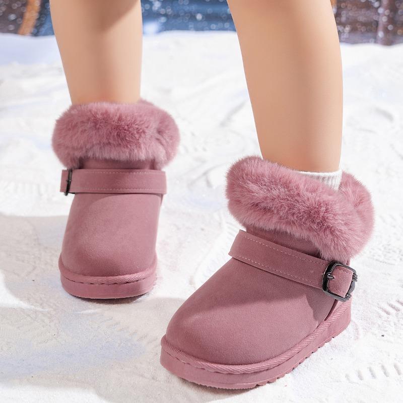 Girls Snow Boots Simple Furry Hairy Winter Boots for Children Warmth Outdoor Kids Plush Boots Ankle Non-slip Versatile