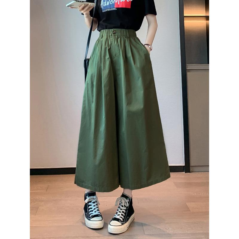 

Мешковатые широкие брюки летние тонкие повседневные брюки длиной до щиколотки женские свободные прямые брюки Harajuku с высокой талией XS зелёный
