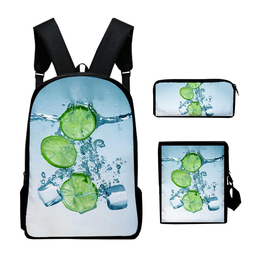 Lusso Novità Particolare Fresco limone Stampa 3D 3pz/Set alunno Zaini Scolastici Zaino Daypack per Laptop Borsa a tracolla inclinata Astuccio
