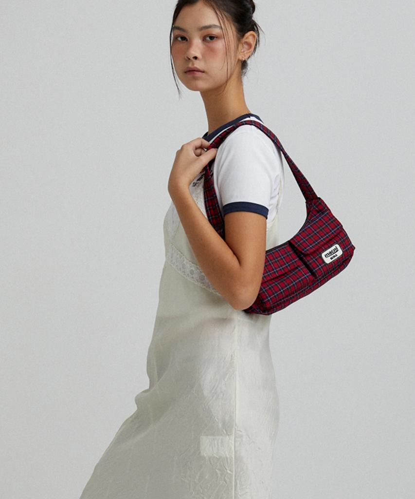 Macni Two Pocket Mini Hobo Bag Red Check