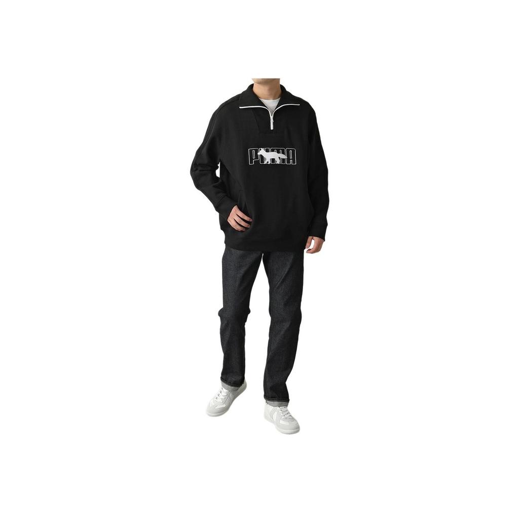 Puma X Maison Kitsune Collaborative Logo Print Half-Zip Sweatshirt Men Tops Black 532322-01