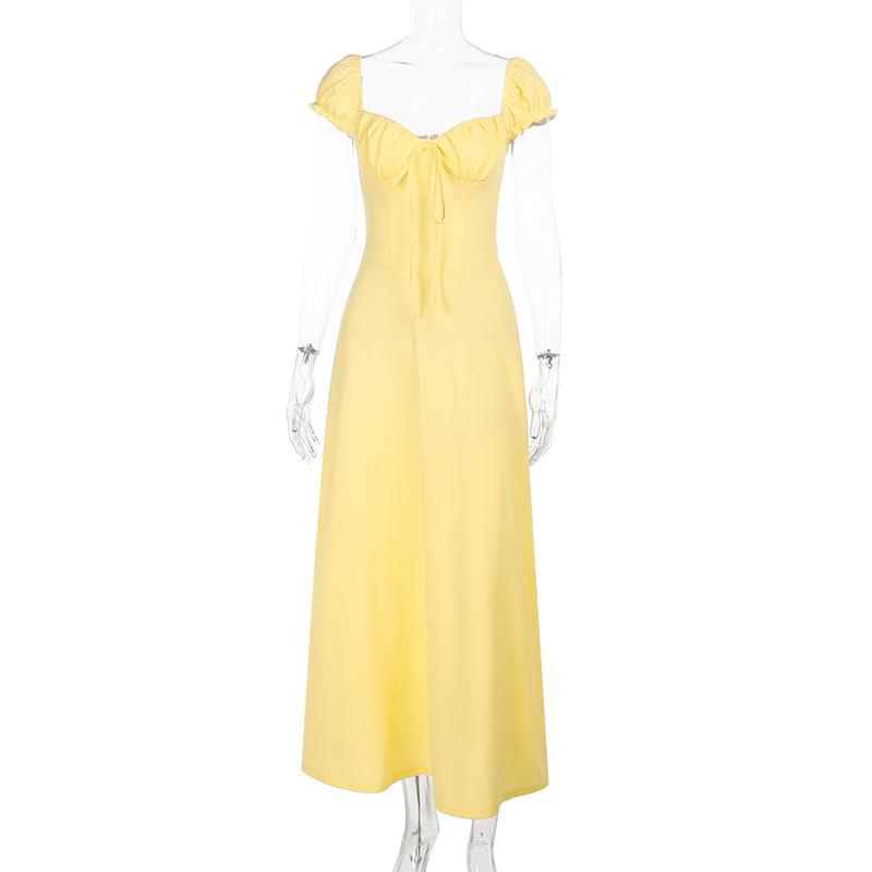 Rückenfreies, gerüschtes, bodenlanges Kleid für Damen, eleganter O-Ausschnitt, ärmellos, hoch taillierte, schmal geschnittene Roben, neue Sommerkleidung für Damen