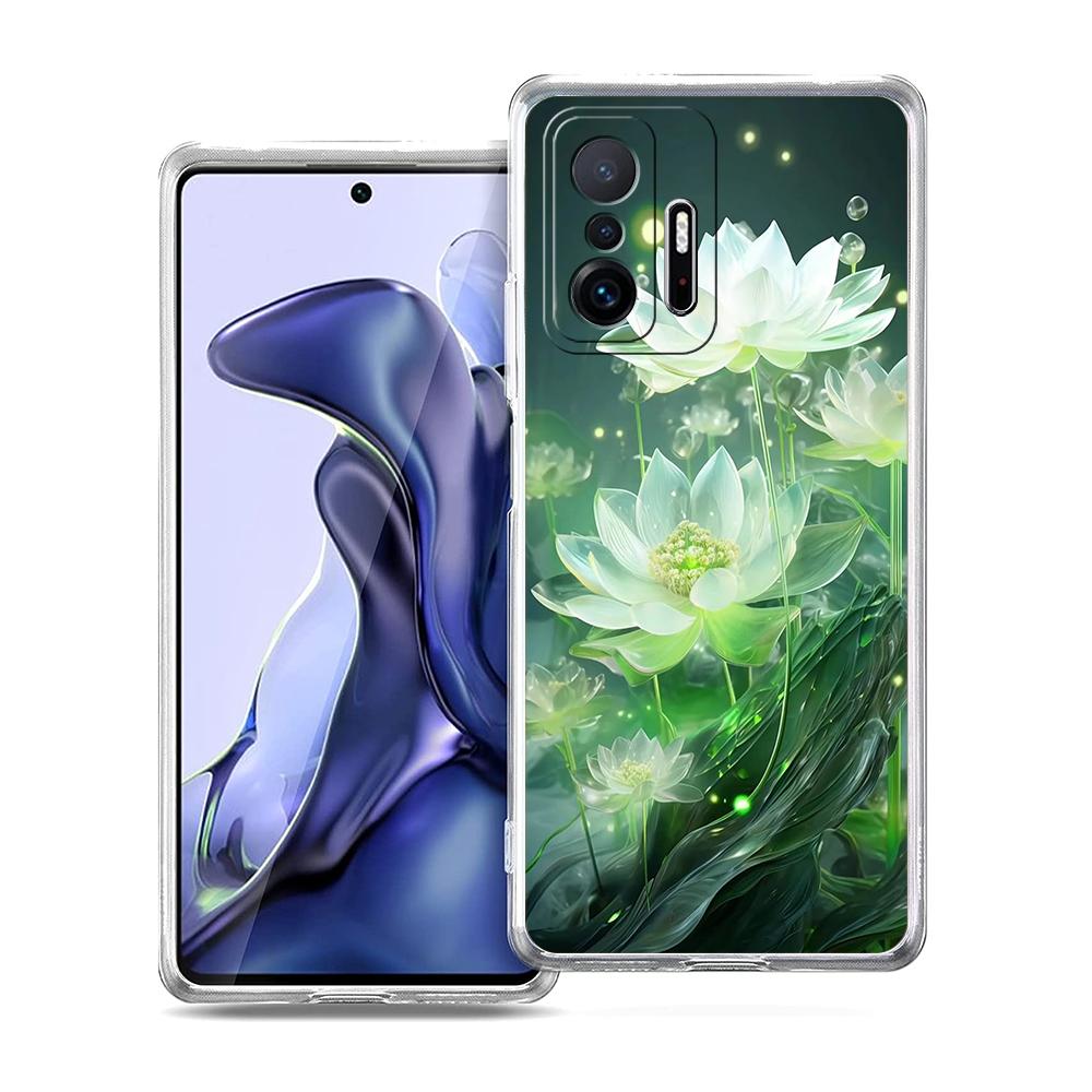Transparent Phone Case for Xiaomi Mi 15,14,13,12,11,Ultra,13T,12T,Poco,X3,NFC,F3,F6,Pro,Lite Soft TPU Shell Cute White Lotus Bag