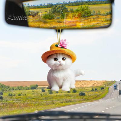 Lindo colgante de gato acrílico para espejo retrovisor, adorno colgante para árbol de Navidad, adorno de gatito de dibujos animados, regalo para amantes de los gatos