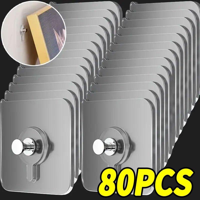 

80 Pack Waterproof Adhesive Hooks Wall Mount No Drill Sticky Hangers for Keys Towels Pictures Bathroom Kitchen Home Organizer 80pcs
