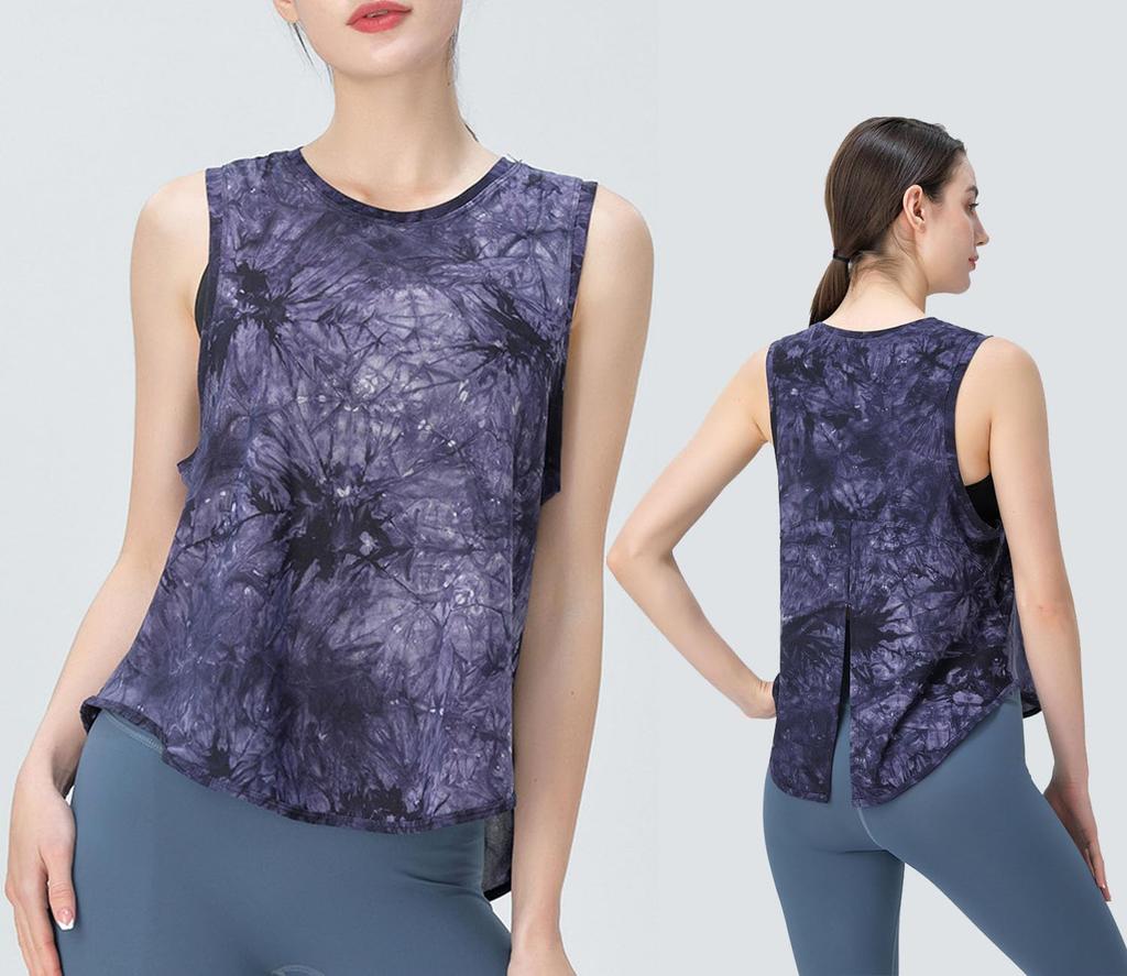 Yuoku Sports Tank Yoga Back Stretch Women's Top, Wear, Sleeveless, See-Through Top, 2-Way Ribbon, Yoga, Fitness, Sheer, Quick-Drying, Lightweight,