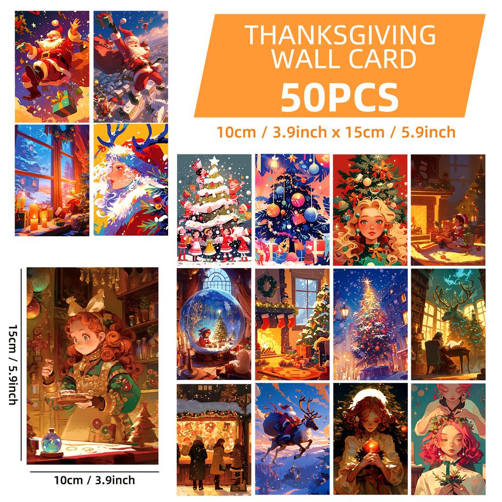 50 Christmas Wall Cards Atmospheric Cartoon Elk Holiday Decoration Cards