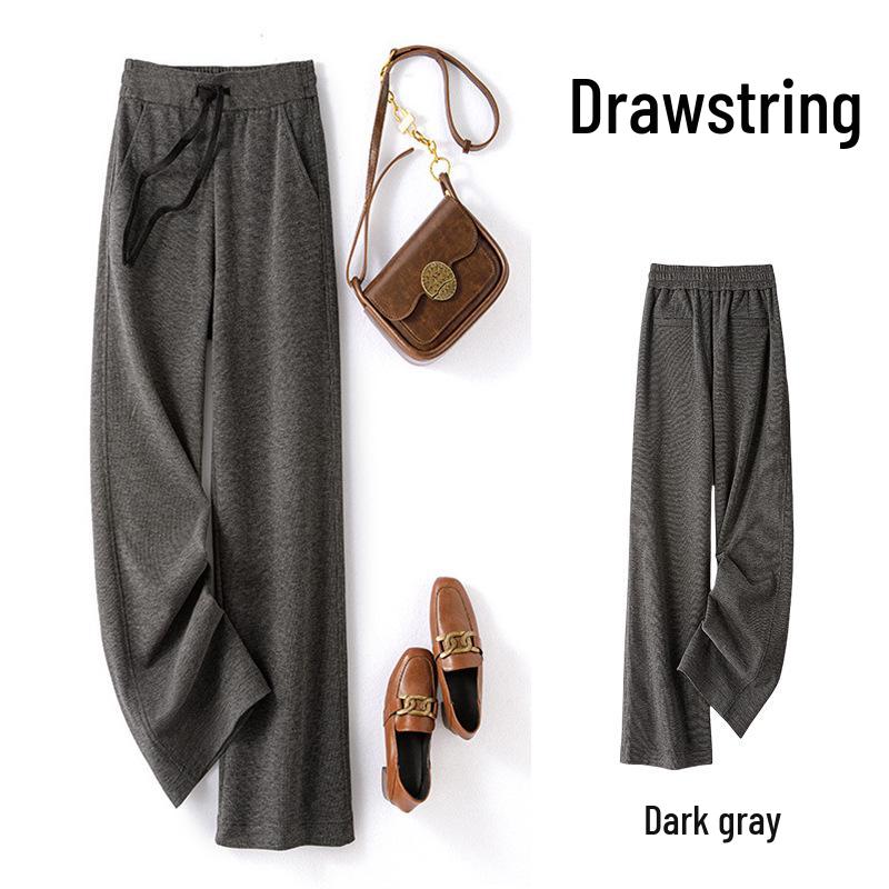 

Spring Women s Silk Wool Wide-Leg Knit Pants: Loose, Drapey, Elastic, Soft, Double-Sided Texture. M темно-сірий