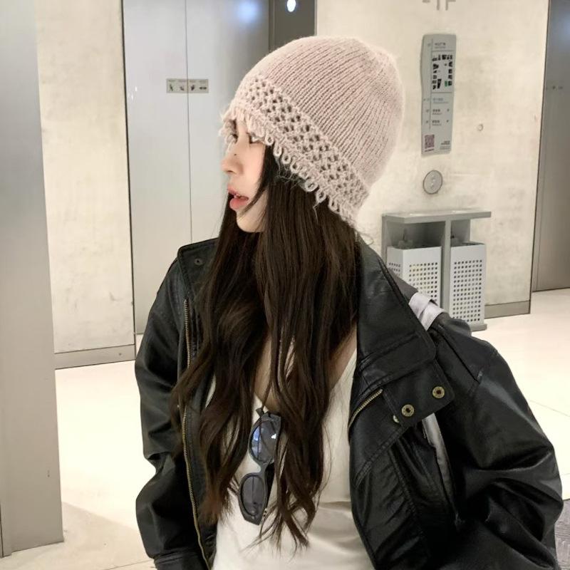 Hollow Lace Breathable Knitted Hat Women's Autumn and Winter Thin Versatile Pullover Hat Baotou Hat Cold Hat Stack Wool Hat