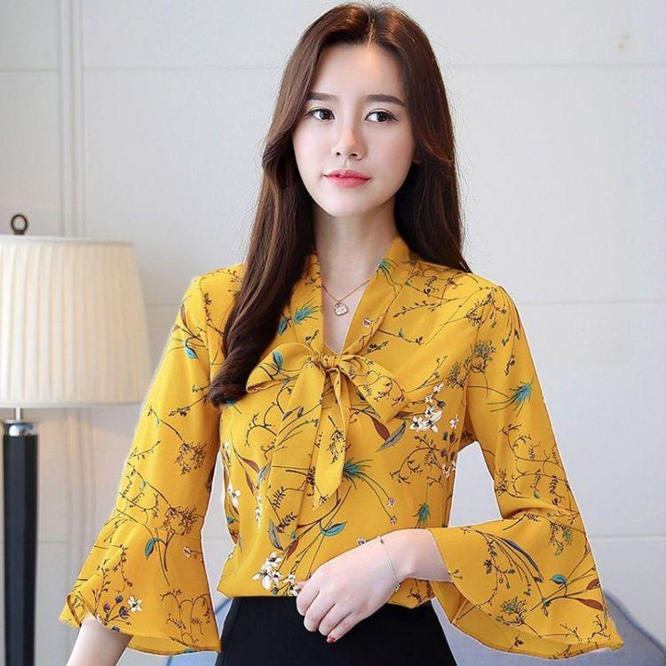 Plus Size Women Floral Blouse Chiffon Cover Belly Shirt Printed Fashion Tops New Spring S