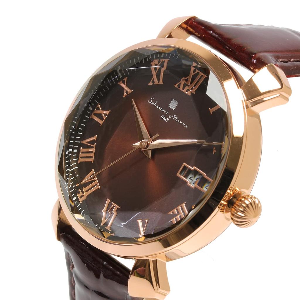Leather [Salvatore Marra] Watch, Multi-faceted Glass, Strap, Gradient, Women's, Brown/Pink Gold, SM22151-PGBR