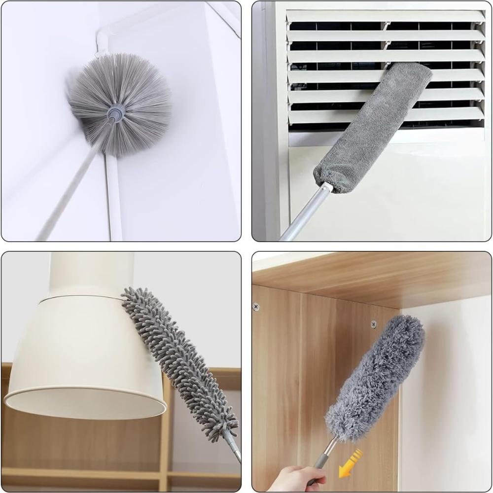 9 PC Microfibre Durability Pole Extension Telescopic Expanding 100 Inches Microfibre Duster Foldable Lightweight Duster with Ceiling Fan Blinds Car