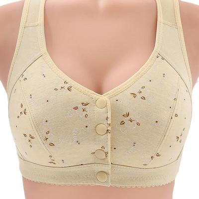 Women Floral Front Button Bra 38-52 40-100kg Large Size Wireless Large Size Bralette Cotton Bras Top Underwear for Middle Aged Woman