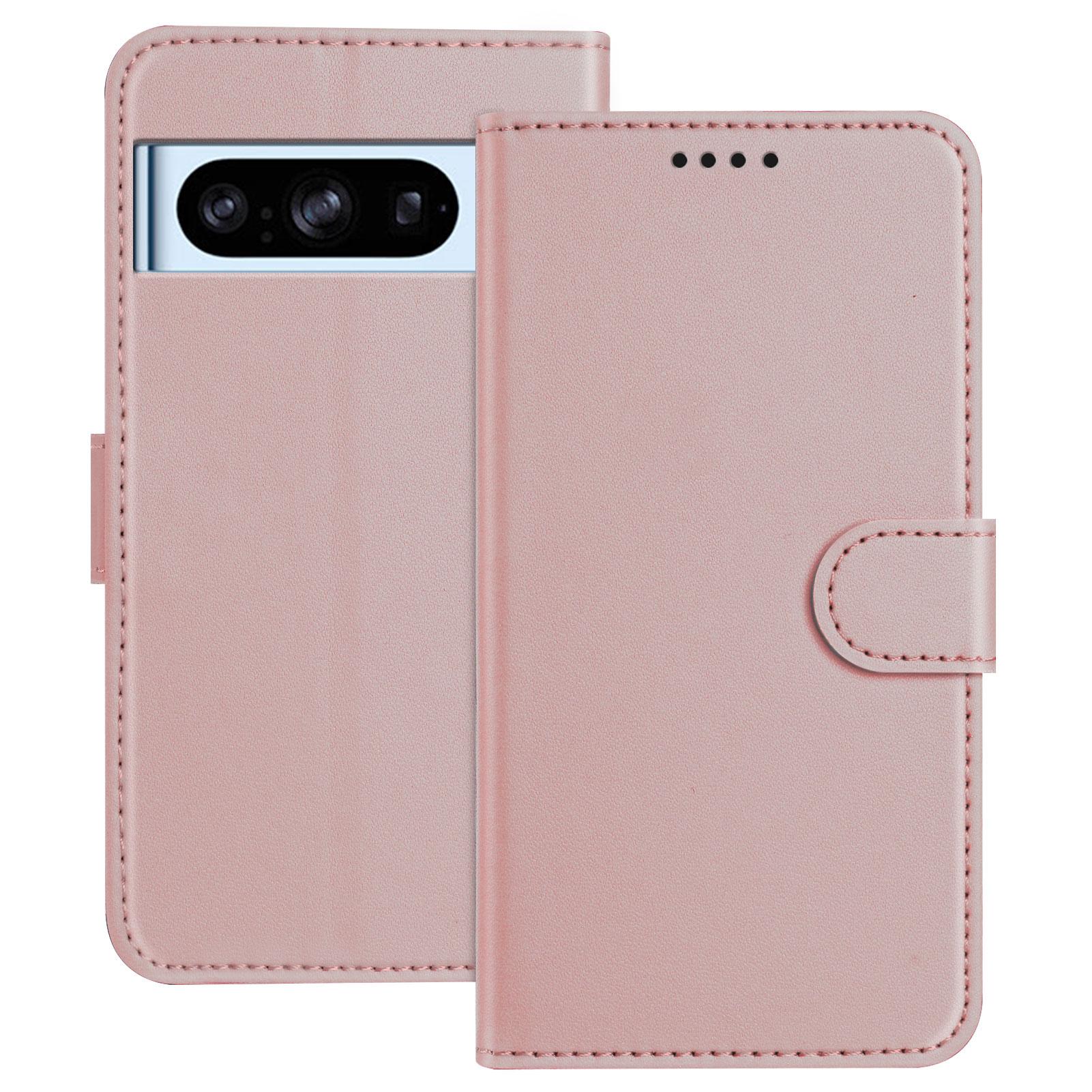 

For Google Pixel 8 Pro Leather Case Wallet Stand Solid Color Anti Drop Phone Cover Rose Gold