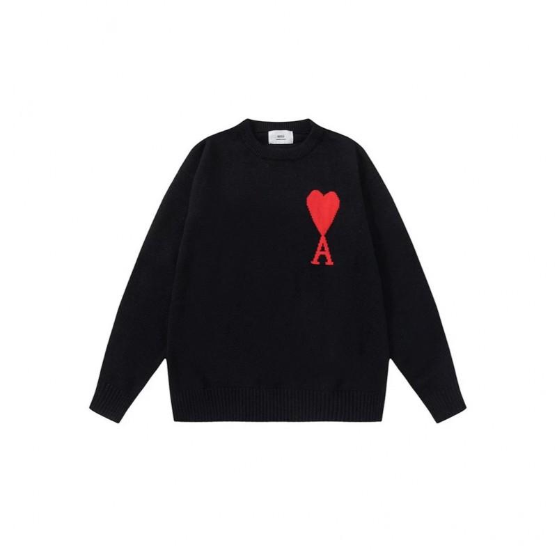 Heavyweight Knit Sweater Women Men Couple Round Neck Long Sleeve Loose Fit Small Heart Detail Street Style Winter Wear