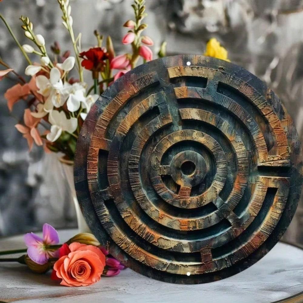 Abstract Iron Wall Art Textured Maze Design Weatherproof Metal Decor Office Home 20x20