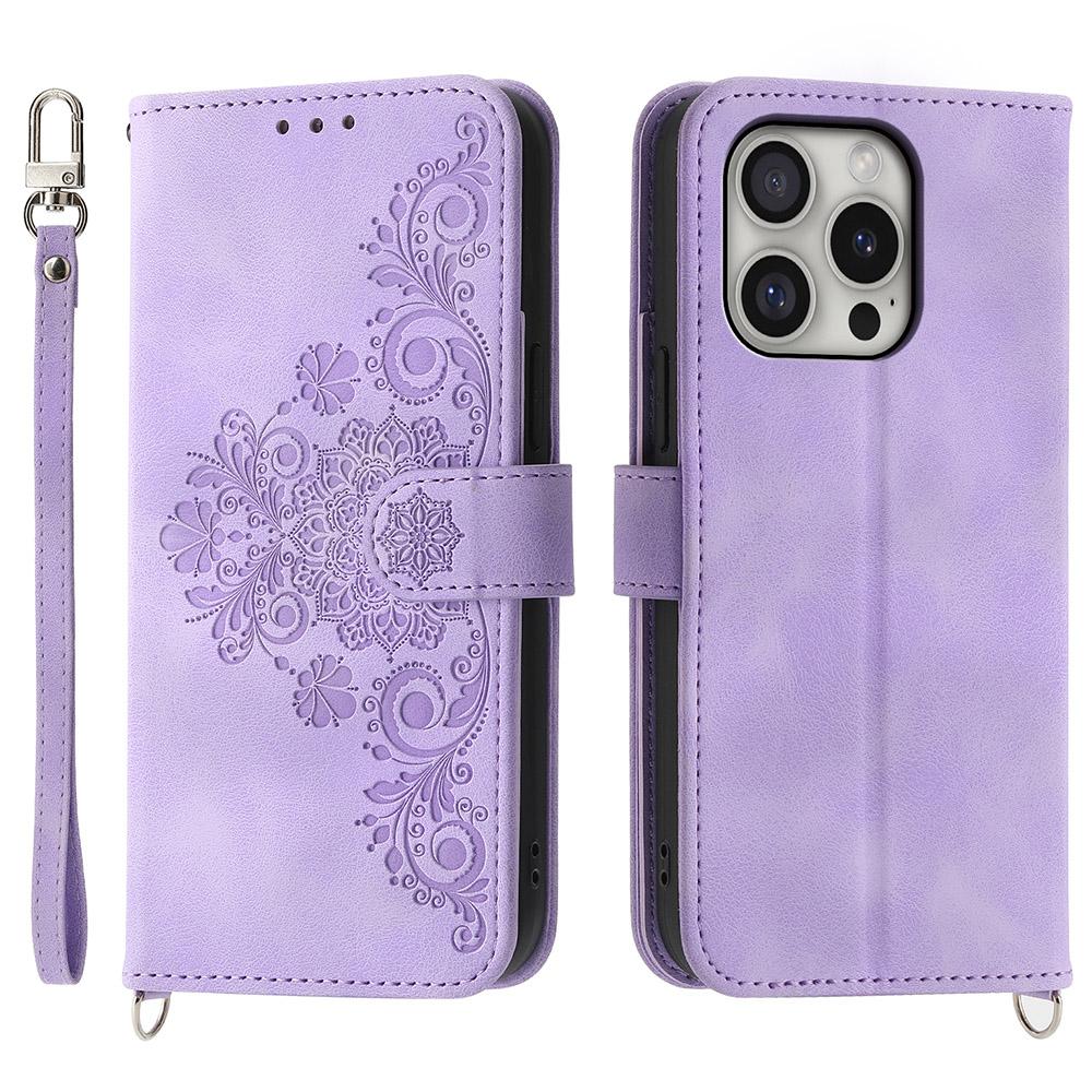 For iPhone 16 Pro Leather Case Multiple Card Slots Phone Cover with 2 Straps