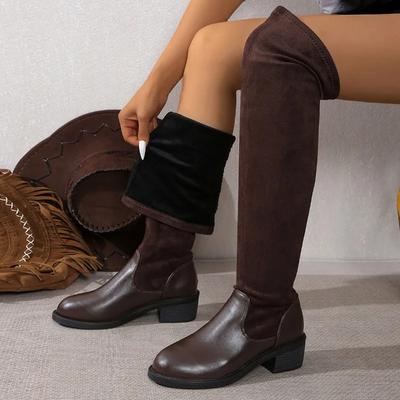 Fashion 2024 Brand Ladies Shoes Over-the-Knee Women's Boots Concise Modern Boots Women Round Toe Low Heel Slip On Plus Size Shoes Women