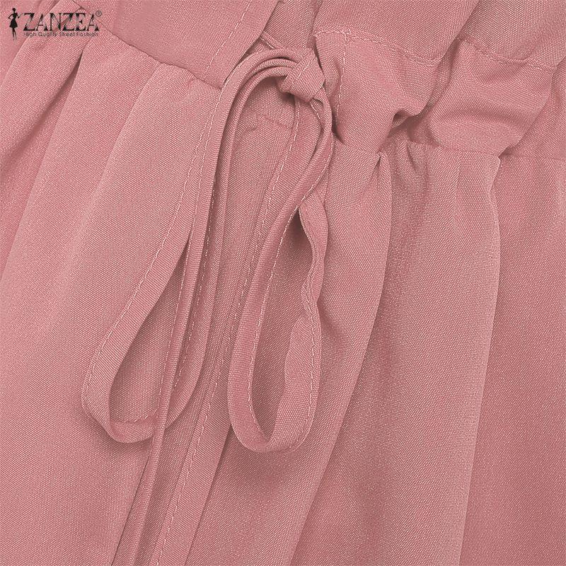 ZANZEA Damska luźna sukienka z krótkim rękawem i okrągłym dekoltem w jednolitym kolorze