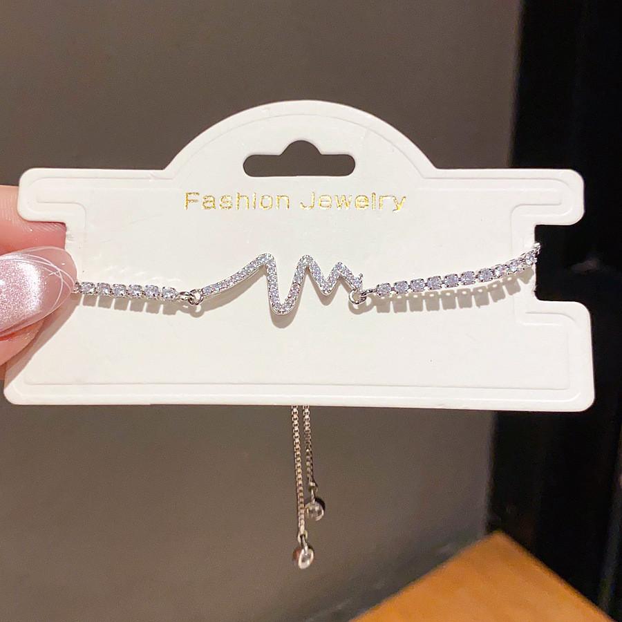 Zircon Heart Rate Design Shape Pendant Bracelet With Sparkling Stones For Womens Fashion Accessory