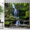 Waldwasserfall Duschvorhang Außen Naturlandschaft Üppige Wälder Grüne Pflanzen Blumig Polyester Duschvorhänge Badezimmer Dekoration