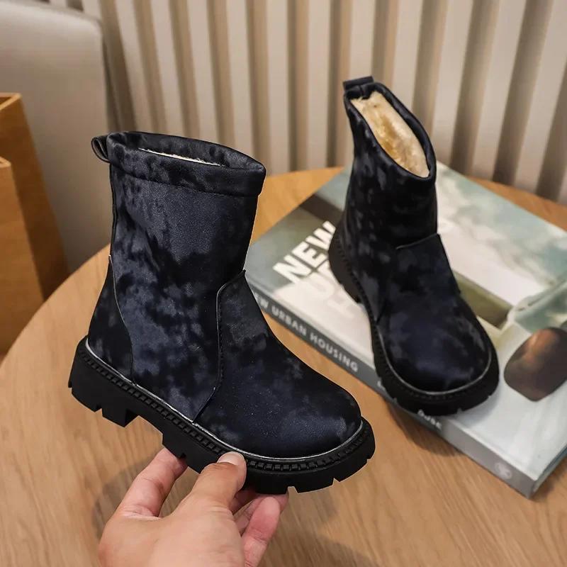 2024 Winter New Children Cotton Boots Warm Thicken Girls Boots Fashion Slip on Kids Snow Boots Soft Sole Non-slip Mid Calf Boot