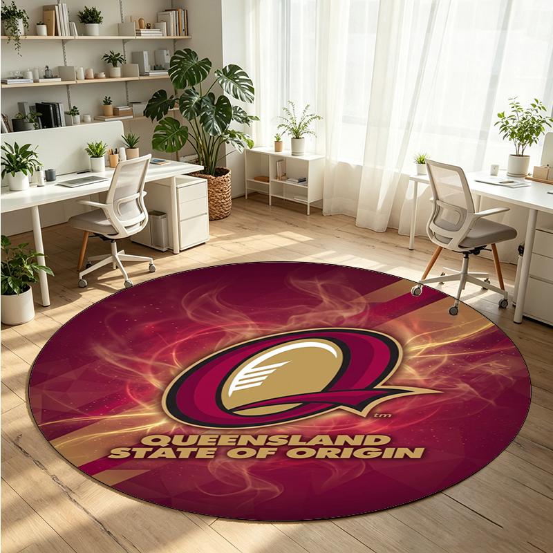 Queensland Maroons Printed Round Crystal Velvet Rug Soft Non Slip Floor Carpet For Bedroom Holiday Gift