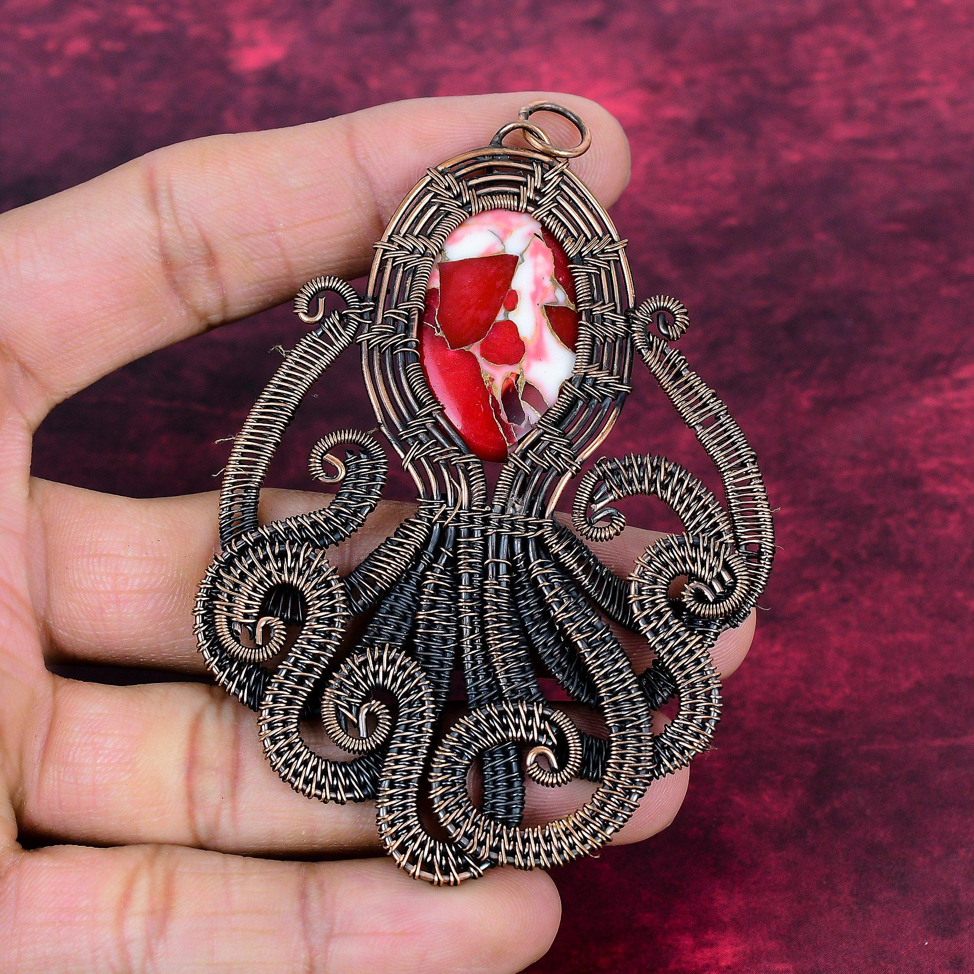

Kingman Red Mohave Copper Turquoise Pendant Copper Wire Wrapped Octopus Pendant