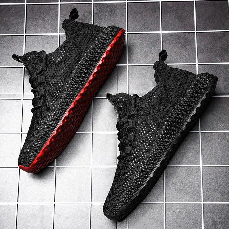 Summer Casual Mesh Breathable Men's Shoes Versatile Soft-soled Sports Running Shoes Hollow Black Trendy Shoes Men