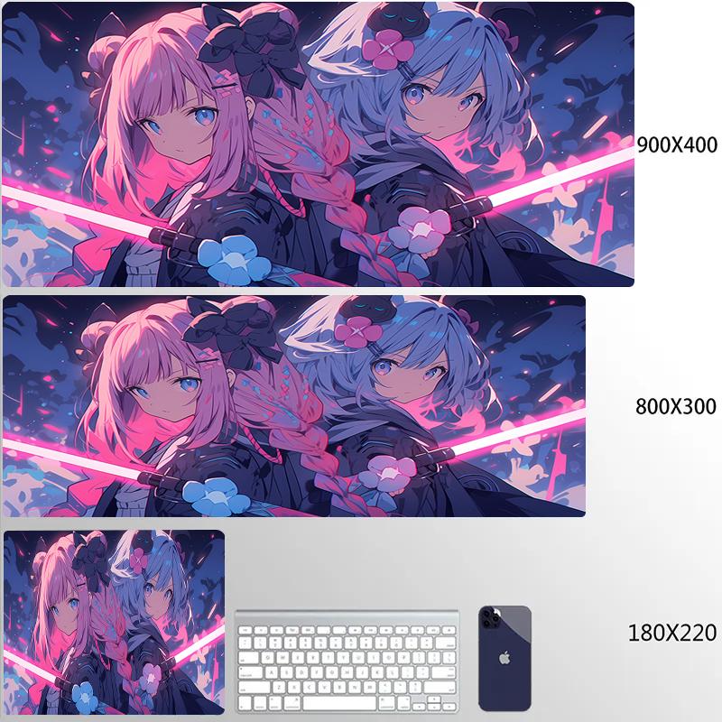 Large Gaming Mousepad Cute Anime Girls Locking Edge Keyboard Mouse Pad Gamer Non-Slip Computer Mouse Mat Kawaii Deskmat Carpet