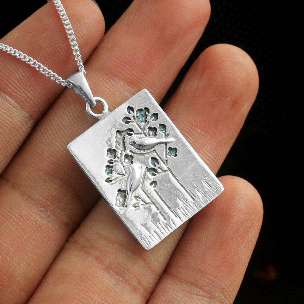 925 Sterling Silver Engraved Bird Pendant With Chain Women Jewelry