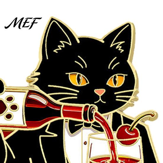 Alloy Jackets Badge Cartoon Red Wine Cat Brooch, Enamel Kitten Lapel Lightweight Pin, Backpacks Clothes Decorative Accessory for Women Men Pin