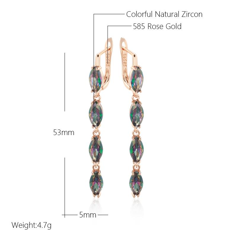 Geometric Colorful Natural Zircon Long Dangle Earrings For Women Accessories  Rose Gold Color Daily Fine Jewelry