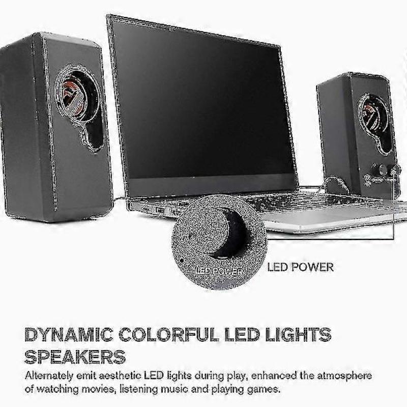 Computer Speakers, PC Speakers Stereo Sound USB Powered Multimedia Speakers with Colorful LED Light (Two-Pack)